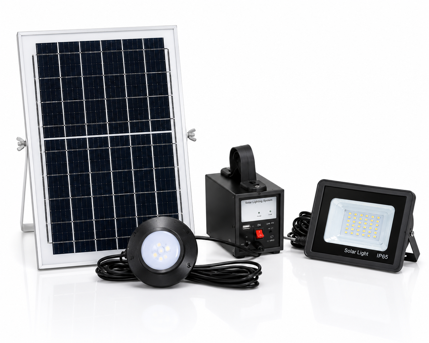 60W Solar Power System with LED Floodlight for Home and Emergency Lighting