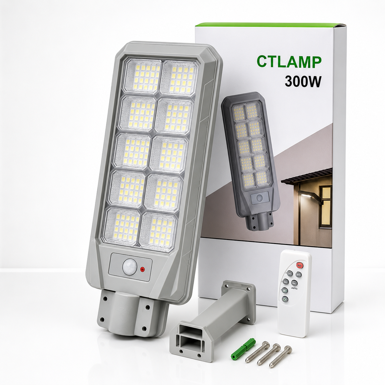 CTLamp 300W Solar Street Security Light with Motion Sensor and Remote Control