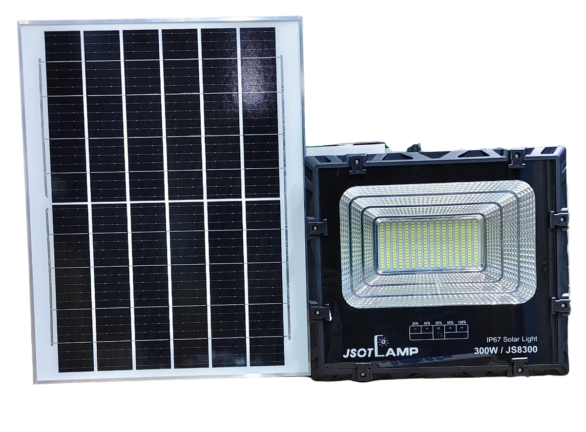 JSOT 300W Solar Floodlight with Solar Panel IP67 Waterproof for Outdoor Lighting