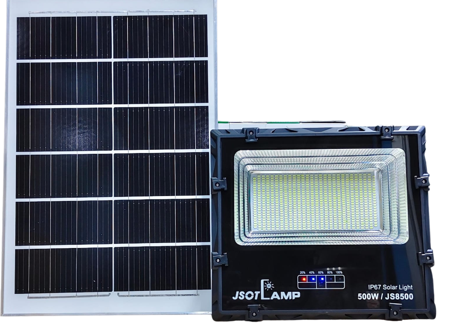 JSOT 500W Solar Floodlight with Solar Panel IP67 Waterproof for Outdoor Lighting