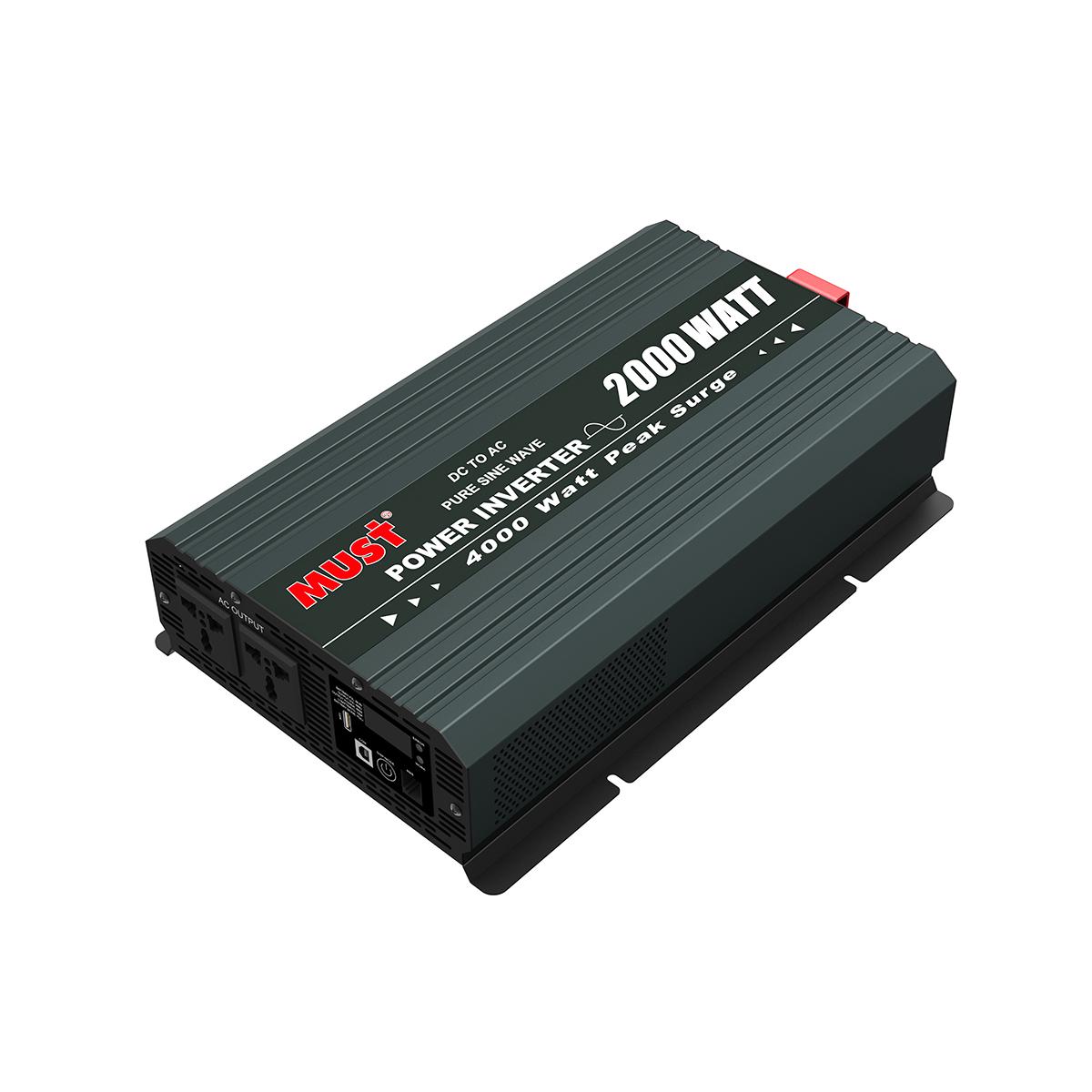 MUST PI1500 LV Series Pure Sine Wave Power Inverter | 2kW | 12V/24V DC | 120V AC