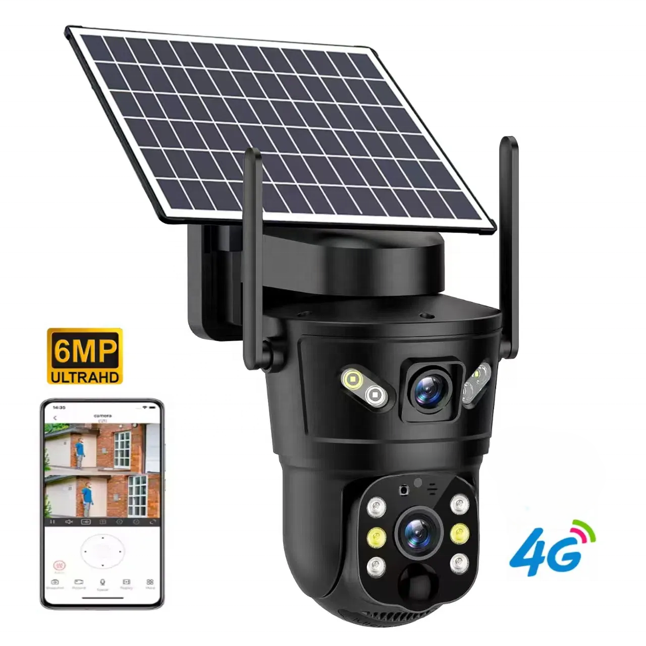 Wireless 4G SIM Card Solar Security CCTV Camera with Dual Lens Monitoring