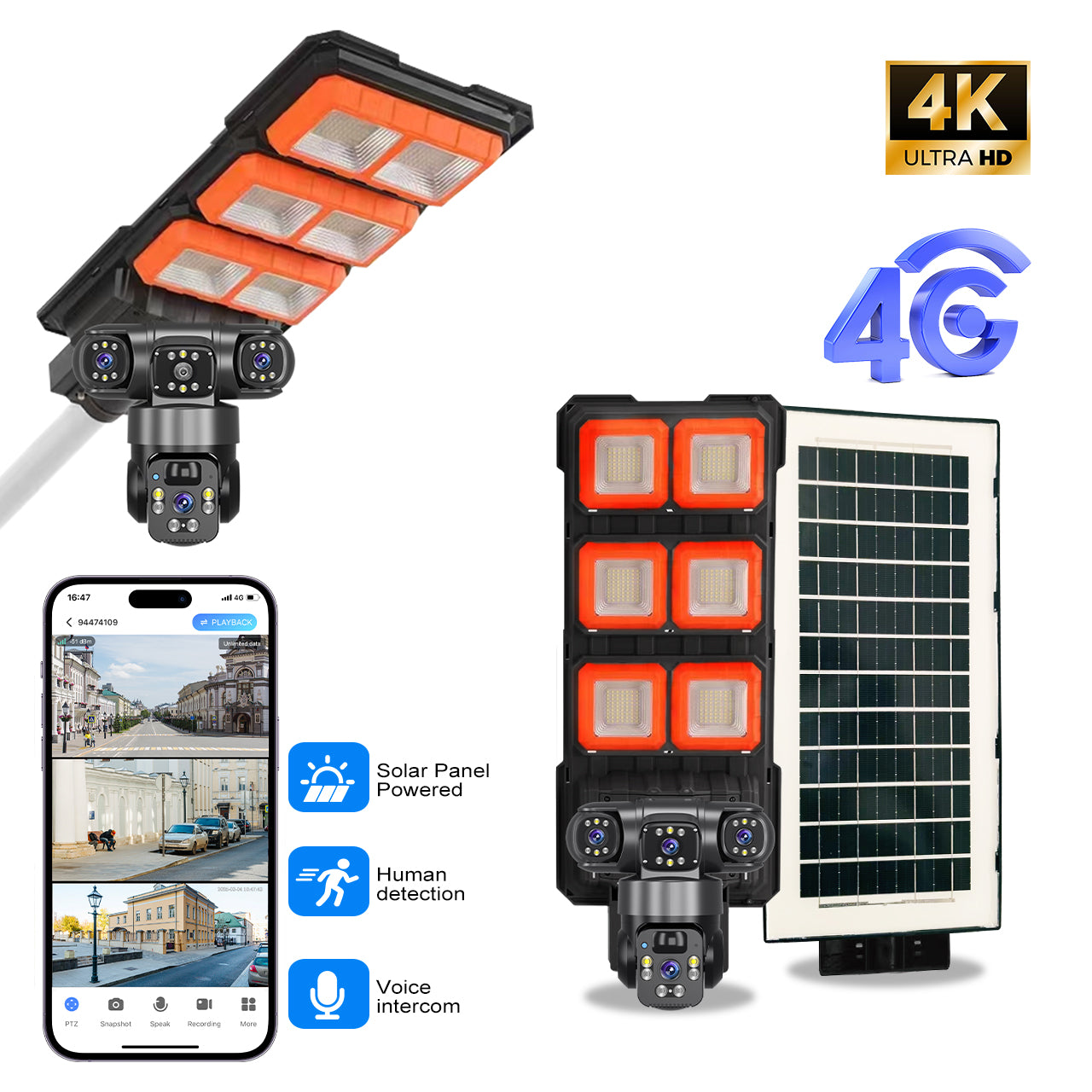Wireless 4G SIM Solar Security CCTV Camera with Integrated Solar Streetlight