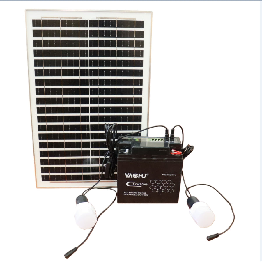 YACHU 12V 20Ah Multifunctional Solar Lighting Kit with USB Port, 20W Solar Panel &amp; 4 x 5W LED Bulbs
