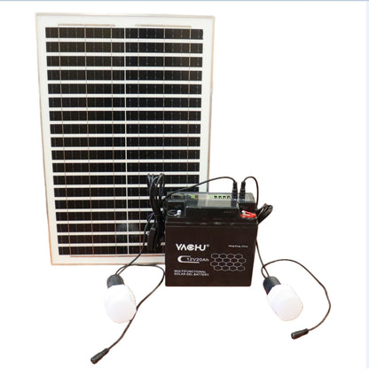 YACHU 12V 20Ah Multifunctional Solar Lighting Kit with USB Port, 20W Solar Panel &amp; 4 x 5W LED Bulbs