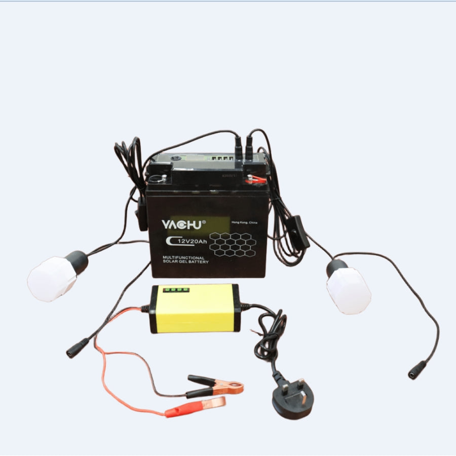 12V 20Ah Multifunctional Battery Full Kit with USB Port, 2A Charger & 4 x 5W DC Bulbs