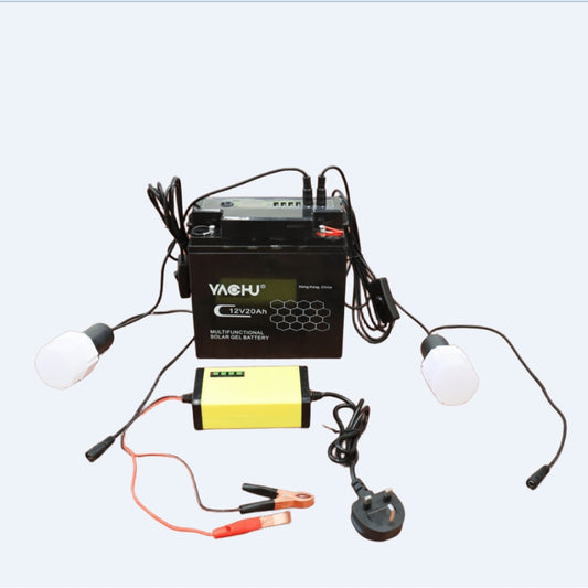 12V 20Ah Multifunctional Battery Full Kit with USB Port, 2A Charger & 4 x 5W DC Bulbs