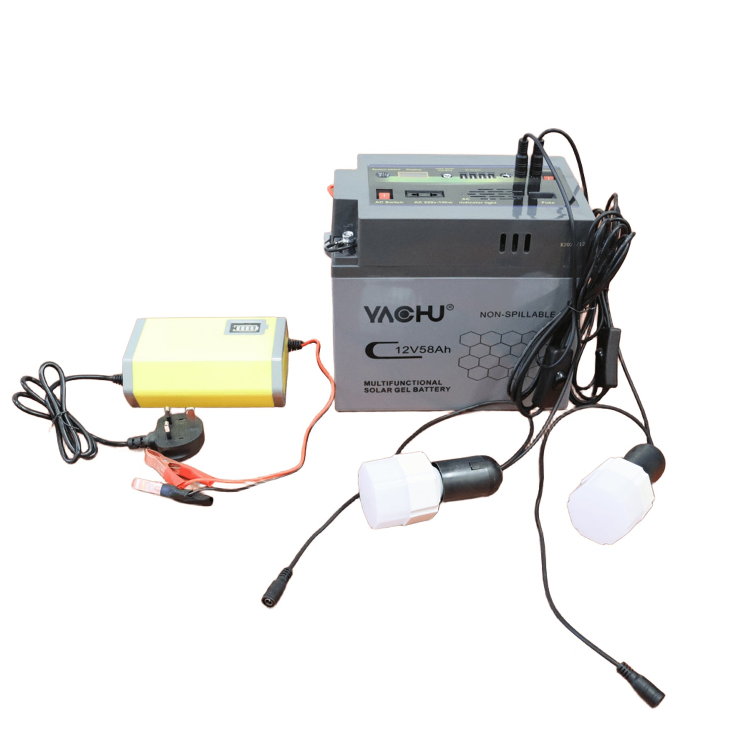 12V 80Ah Solar Lead Acid Gel Battery Full Kit with 6A Charger &amp; 3 x 5W DC LED Bulbs