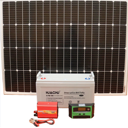 Huachu 12V 100Ah Solar Gel Battery Kit with 300W Inverter & 120W Solar Panel