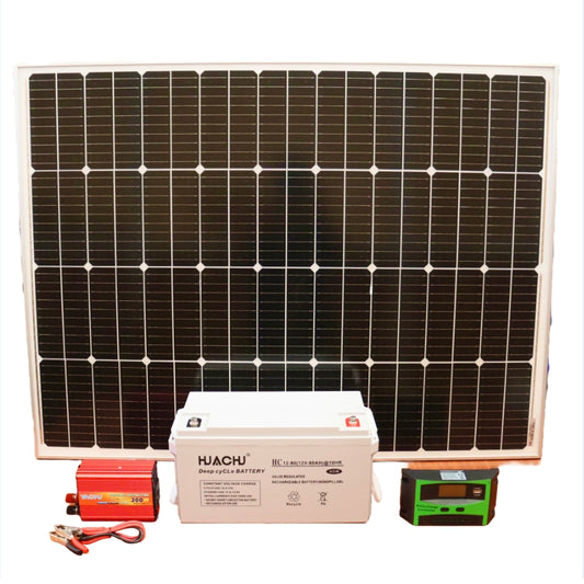 Huachu 12V 80Ah Solar Gel Battery Full Kit with 120W Solar Panel, 300W Inverter & 20A Charge Controller