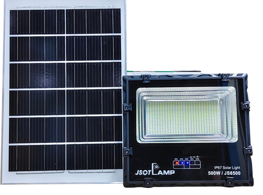JSOT 500W Solar Floodlight with Solar Panel IP67 Waterproof for Outdoor Lighting