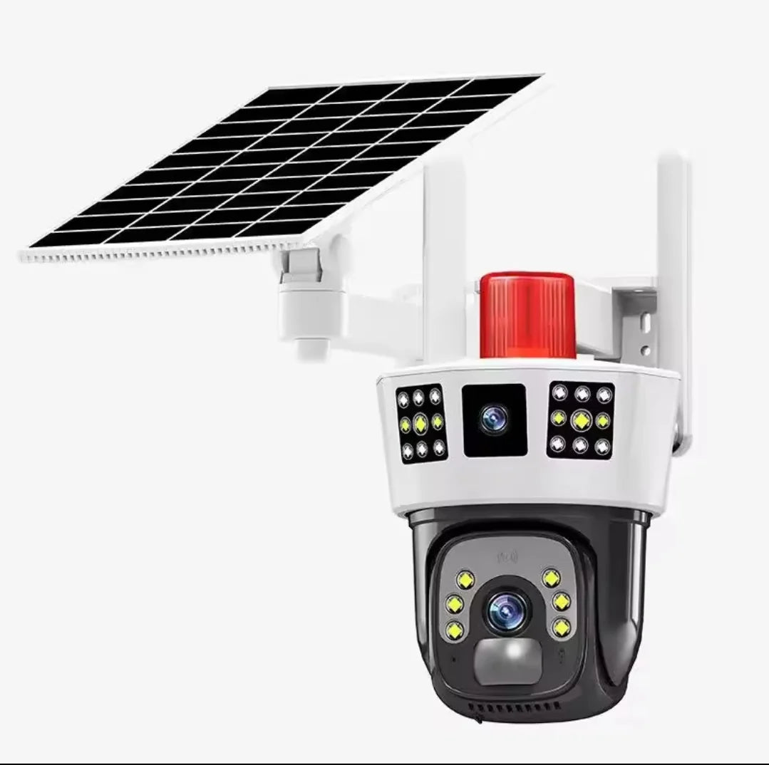 Solar Triple Screens 4G Dual Lens PTZ Security Camera with Smart Siren