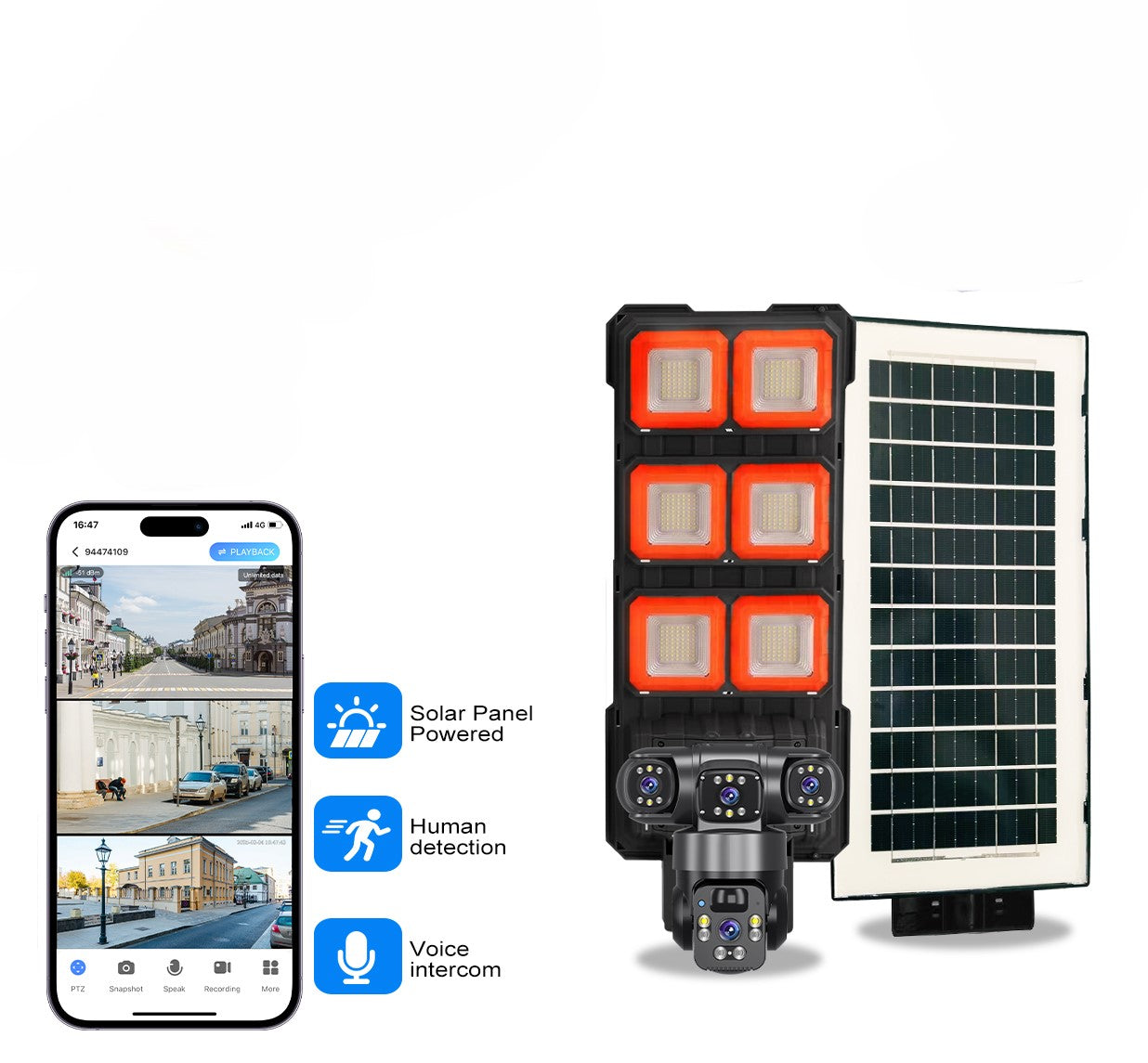 Wireless 4G SIM Solar Security CCTV Camera with Integrated Solar Streetlight