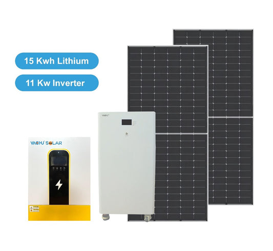 YACHU 15kWh Lithium Solar Power System with 11kW Hybrid Inverter & 610W Bifacial Solar Panels